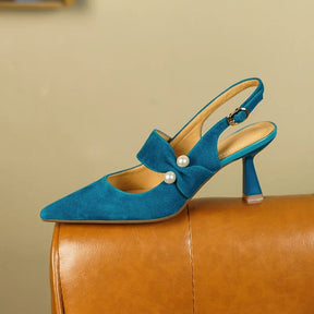 Sapato Feminino Camurça Salto Alto Perolado - Havana Florelle Azul Realeza 32 