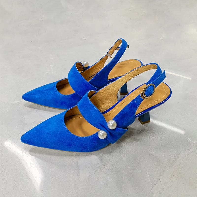 Sapato Feminino Camurça Salto Alto Perolado - Havana Florelle Azul 32 