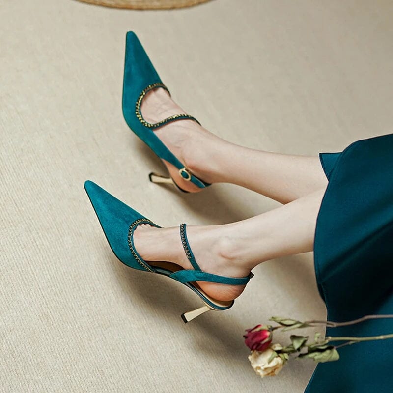 Sapato Salto Alto Feminino De Bico Fino - Amalfi Florelle Azul 32 