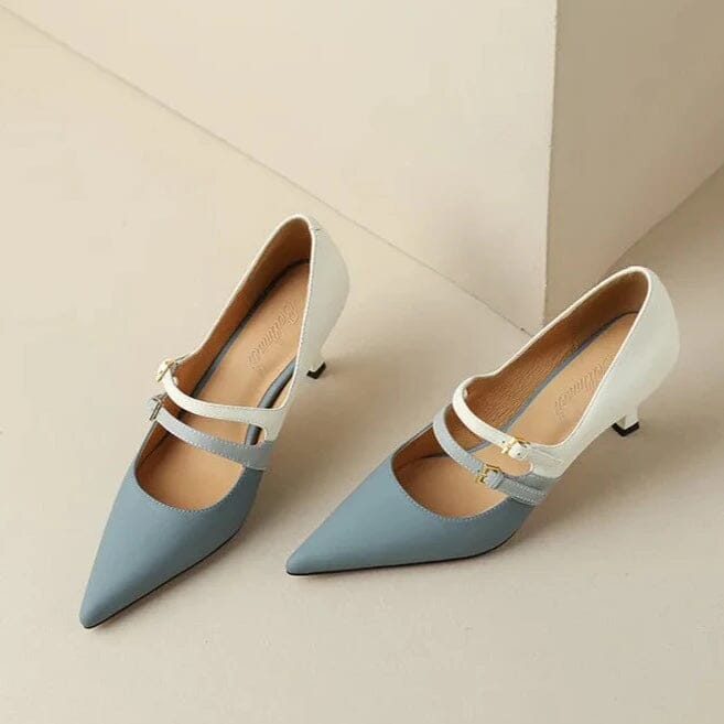 Sapato Feminino De Couro Bicolor Salto Alto - Marbella Florelle 