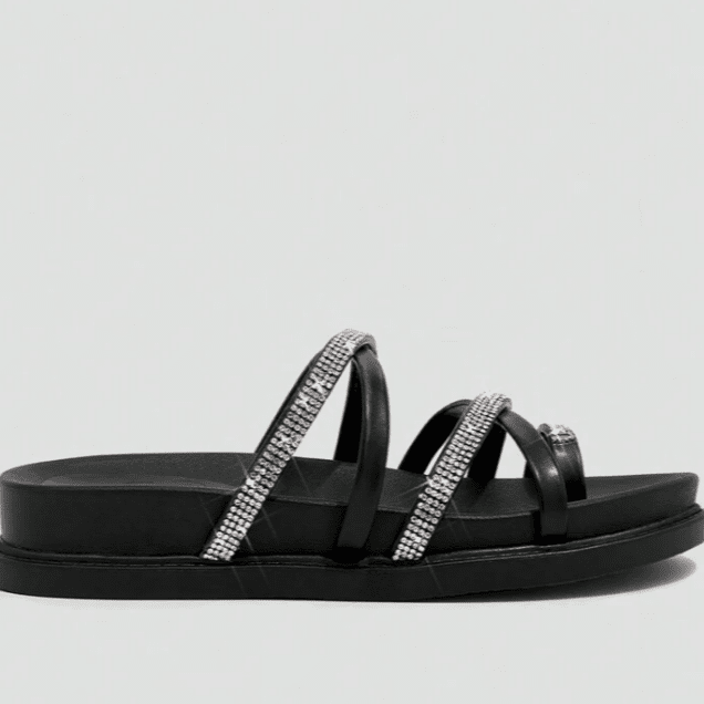 Sandália Papete - Strass Florelle Preto 34 